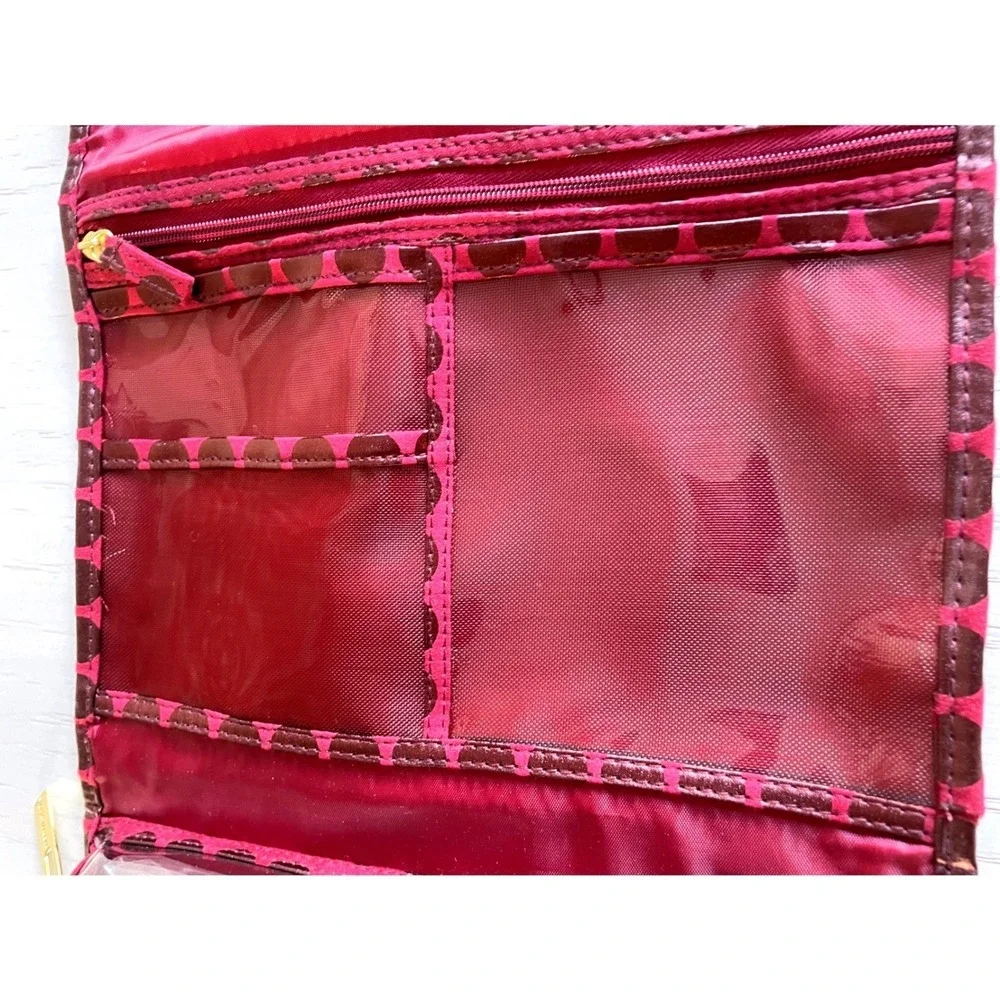 Tartan Twine Red Polka Dot Travel Jewelry Organizer Roll Bag Clutch Pouch NEW‎